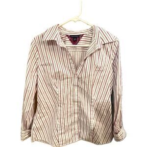 Tommy Hilfiger Vintage Button Up Maroon Striped Shirt Womens Rolled Up Cuffs